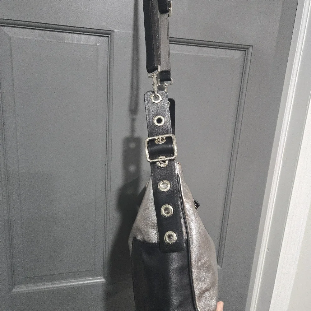 Silver and Black Leather Hobo Bag Purse
